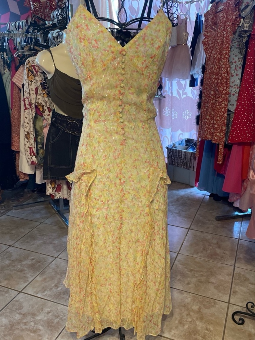Sunny Yellow Floral Maxi Dress with V-Neck